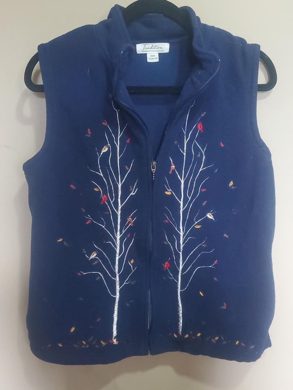 Traditions Country Collection Navy Embroidered Zip-Front Sweater Vest Size Med